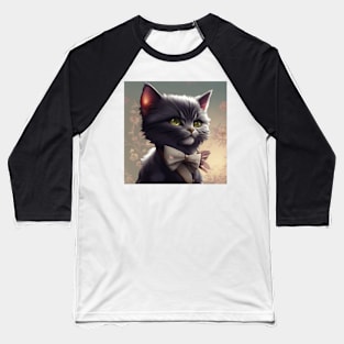 Elegant Grey and White Cat With an Grey Floral Bow Tie | White and grey cat with green eyes | Digital art Sticker Baseball T-Shirt